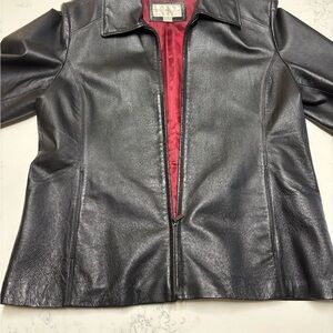 Worthington Black Leather Jacket with Red Lining